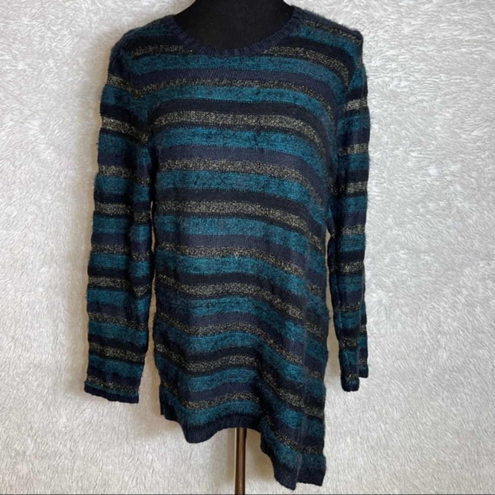 Chico’s Women’s Soft Metallic Striped Long Sleeve Sweater